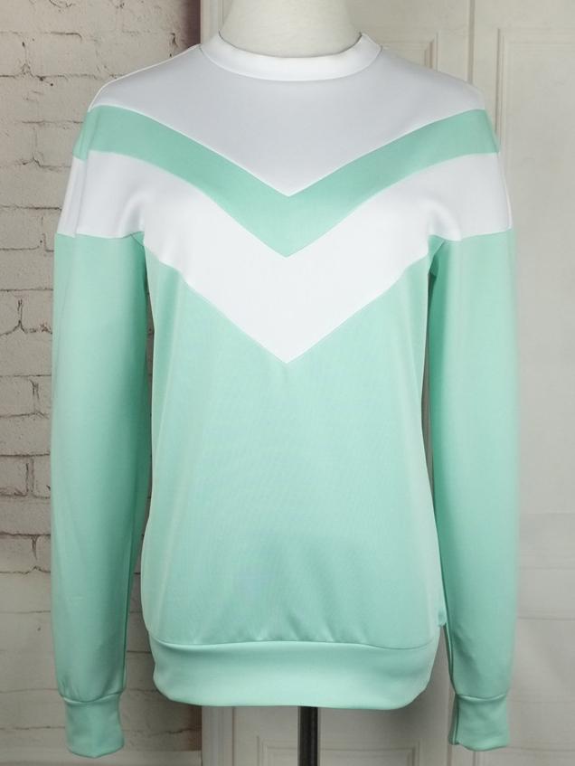 Romwe Long Sleeve Chevron Print Green Sweatshirt