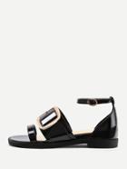 Romwe Buckle Design Patent Leather Flat Sandals