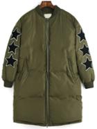 Romwe Zipper Stars Patch Long Coat
