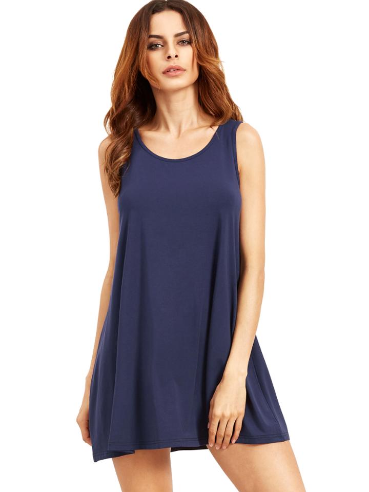 Romwe Royal Blue Sleeveless Casual Shift Dress