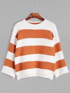 Romwe Wide Striped Dropped Shoulder Seam Sweater