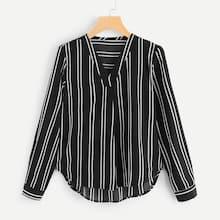 Romwe V Neck Striped Blouse
