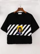 Romwe Portrait Print Crop T-shirt