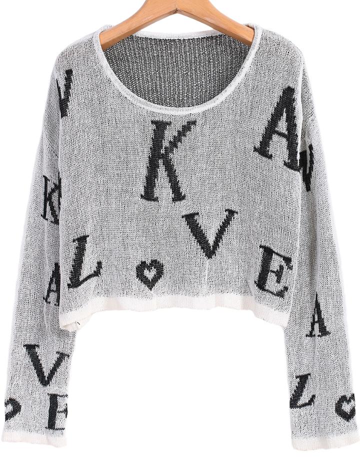 Romwe Letters Print Crop Sweater