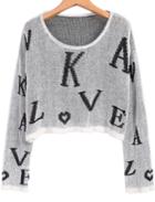 Romwe Letters Print Crop Sweater