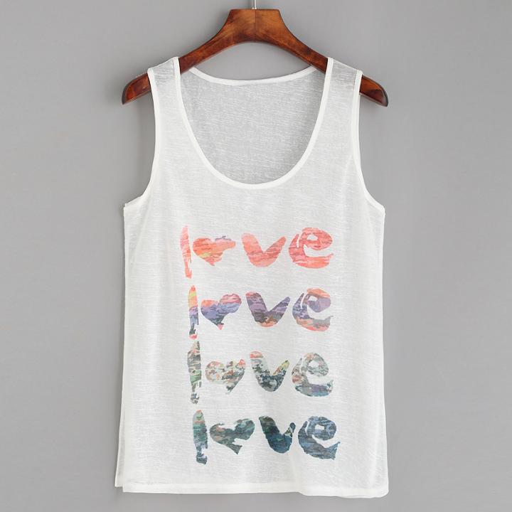 Romwe White Print Tank Top