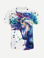 Romwe Men Unicorn Painting Print Tee