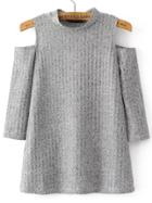 Romwe Grey Ribbed Open Shoulder Knitwear