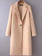 Romwe Notch Lapel Single Button Split Side Long Khaki Coat