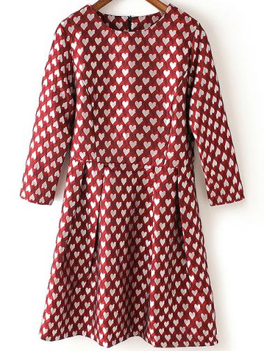 Romwe Heart Print A-line Red Dress