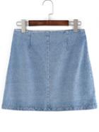 Romwe Zip & Flap Pocket Back Denim Skirt