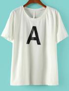 Romwe A Print Loose White T-shirt