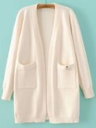 Romwe Beige Collarless Ribbed Trim Pocket Georgia Tech Cardigan
