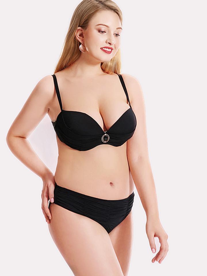 Romwe O-ring Detail Ruched Bikini Set