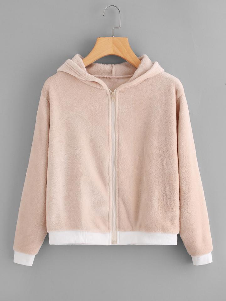 Romwe Faux Fur Hoodie Jacket