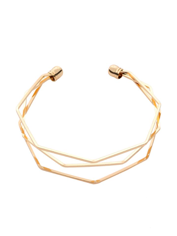 Romwe Golden Multilayer Geometric Open Cuff Bracelet