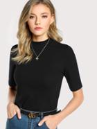 Romwe Mock Neck Rib Knit Tee