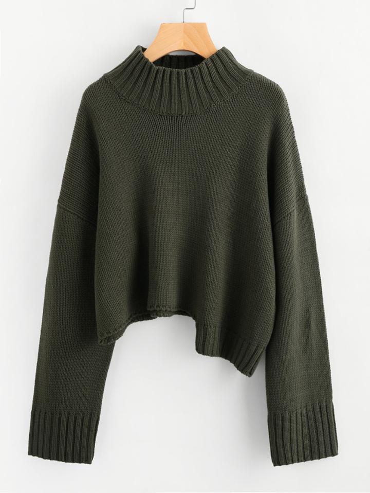 Romwe Ribbed Trim Staggered Hem Jumper