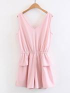 Romwe Double V Neck Shirred Waist Playsuit