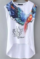 Romwe Dip Hem Eagle Print T-shirt