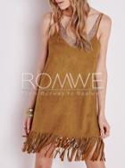 Romwe Brown Spaghetti Strap Tassel Dress