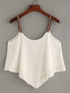 Romwe Tassel Trimmed Spaghetti Strap Beige Crop Top