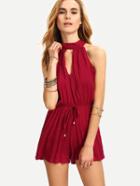 Romwe Burgandy Halter Cut Out With Drawstring Romper