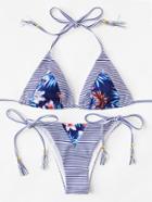 Romwe Tassel Striped Bikini Set