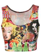 Romwe Multicolor Scoop Neck Hollywood Star Print Tank Top