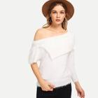 Romwe Asymmetrical Sleeve Fold Over Fluffy Jumper