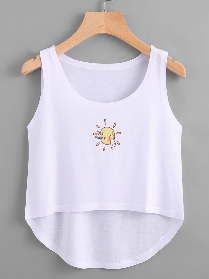 Romwe Sun Print Dip Hem Tank Top