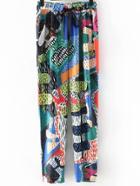 Romwe Multicolor Pockets Elastic Tie-waist Bow Print Pants