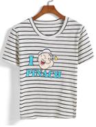 Romwe Striped Popeye Print T-shirt