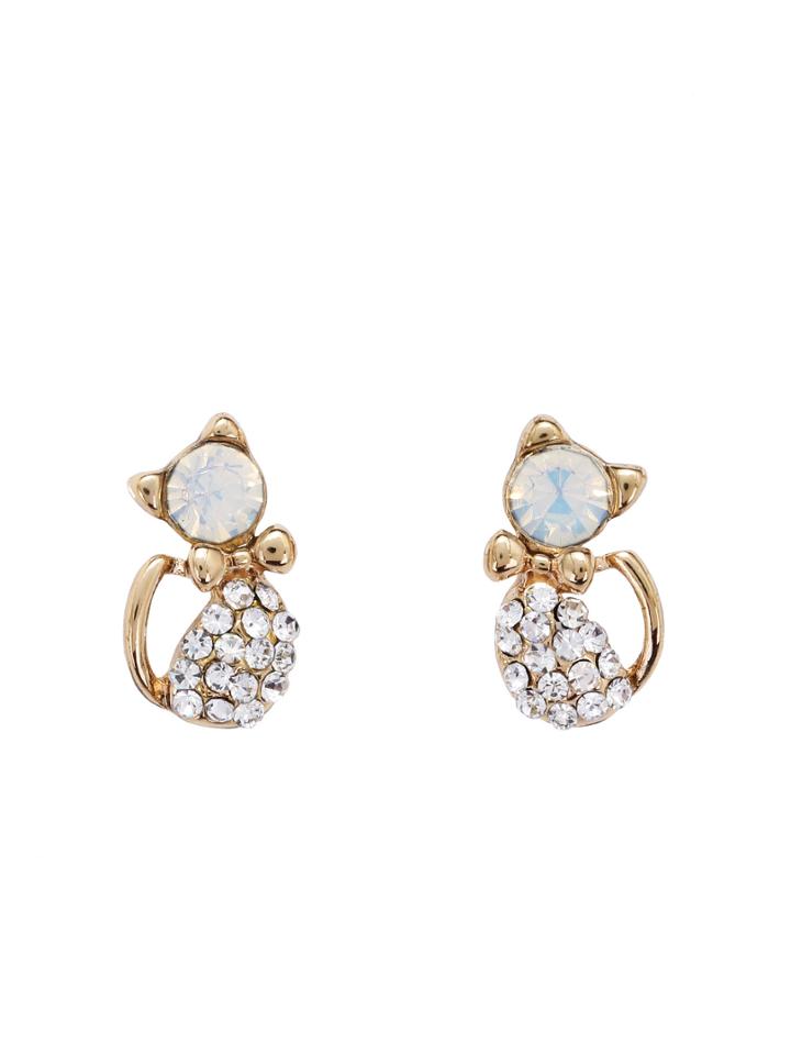 Romwe Gold Plated White Crystal Rhinestone Ear Stud Earrings