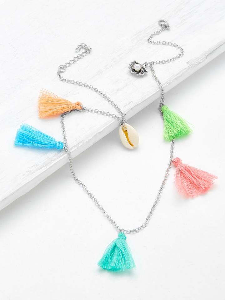 Romwe Tassel & Shell Decorated Chain Necklace