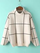 Romwe White Grid Drop Shoulder Turtleneck Sweater