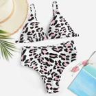 Romwe Leopard Triangle Top With High Waist Bikini Set
