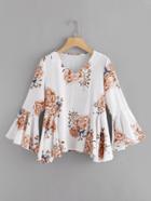 Romwe Fluted Sleeve Floral Print Top
