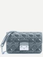 Romwe Grey Quilted Plastic Flap Bag With Chain Strap