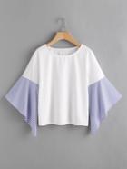 Romwe Contrast Pinstripe Bell Sleeve Top