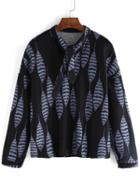Romwe Tie Neck Leaves Print Sweatshirt