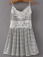Romwe Black And White Striped Crochet Trim Cami Dress