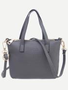 Romwe Grey Pebbled Faux Leather Tote Bag With Strap