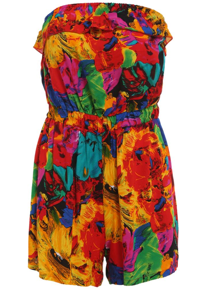 Romwe Strapless Florals Slim Romper