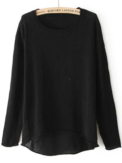 Romwe Dip Hem Knit Black Sweater