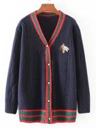Romwe Contrast Binding Bee Embroidery Sweater Coat