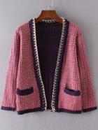 Romwe Red Metal Chain Trim Front Pocket Sweater Coat