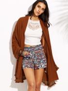 Romwe Brown Tassel Hem Drawstring Long Sleeve Outerwear