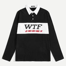 Romwe Guys Contrast Collar Letter Print Polo Shirt