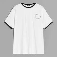 Romwe Guys Cartoon Print Ringer Tee